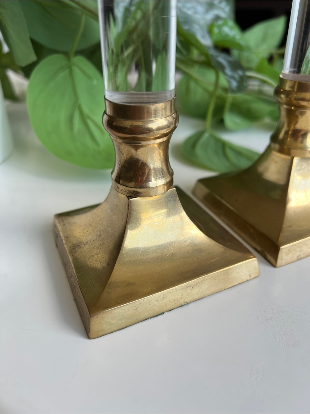 Vintage Brass Lucite Candle Holders Pair Set of 2 - Picture 5 of 15